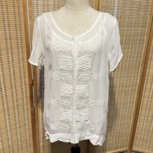 ANTHROPOLOGIE One Fine Day Small Boho Flowing Fairy Semi Sheer Blouse White Top